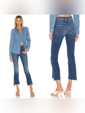 MOTHER The Insider Crop Step Fray Blue Wish On A Star Bootcut Jeans Size 25